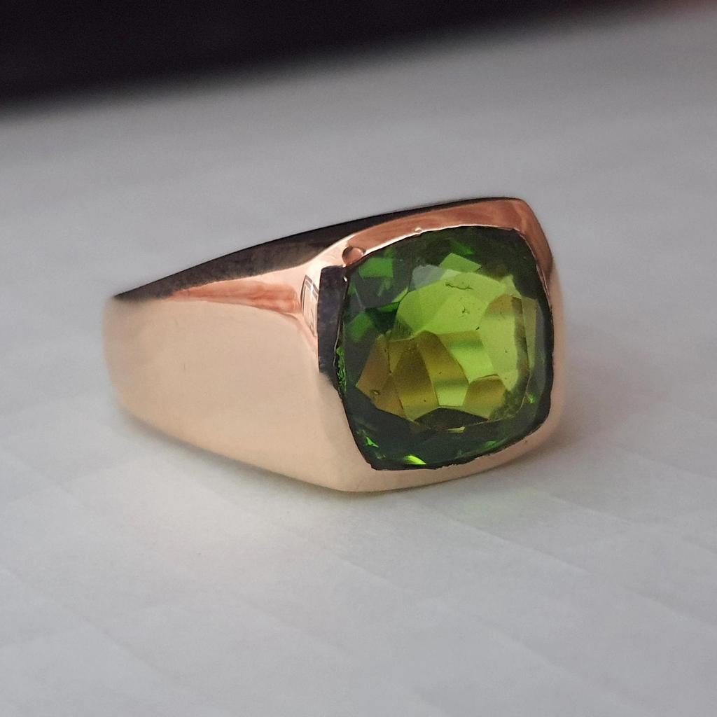 Cushion Cut Green Peridot 925 Sterling Silver Rose Gold Overlay Ring Jewelry