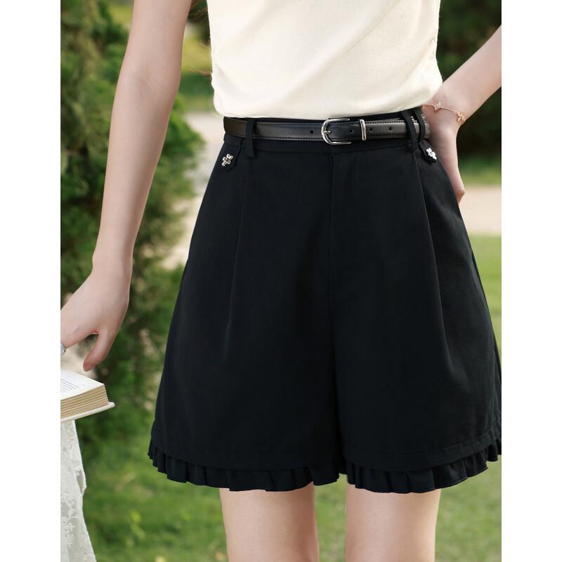 Lu Xiangnan Black Lace Wide-Leg Shorts M