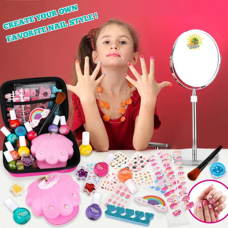 Kawaii Childrens Nail Polish Set Diy Nail Art Kit for Makeup Kit Girl Pretend Makeup Toys Nail Supplies Kids Craft Birthday Gift