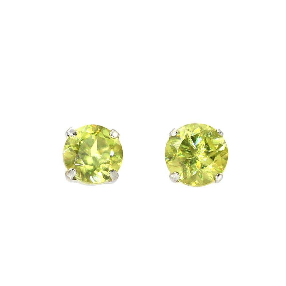 Barzaz Platinum Pt900 Sphene Stud July Single for Both Yellow and Green Earrings, Birthstone, Stone, Ears,
