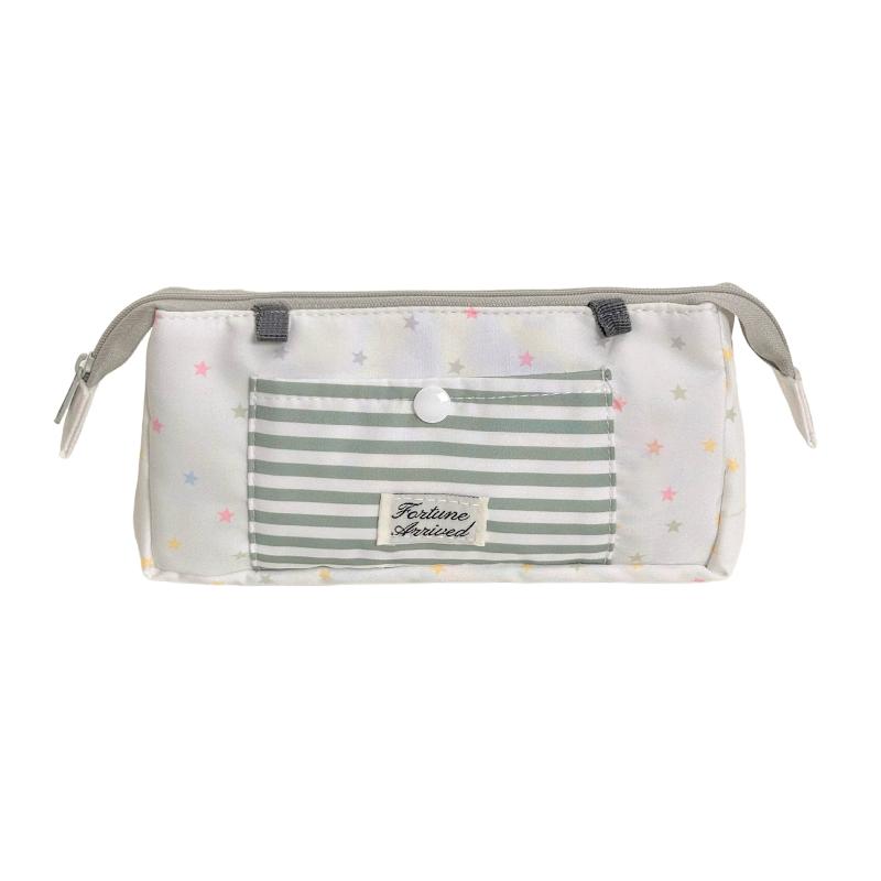 Korean Star Striped Print Large Pencil Case Multi-Layer High Capacity Stationery Pouch for Student School Desktop Storage