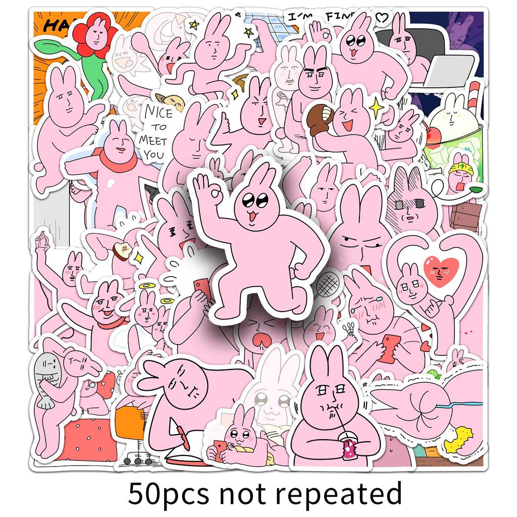 Pink Rabbit Funny Emoji Stickers – 50 Sheets for DIY Decoration, Suitcases, Computers, Journals