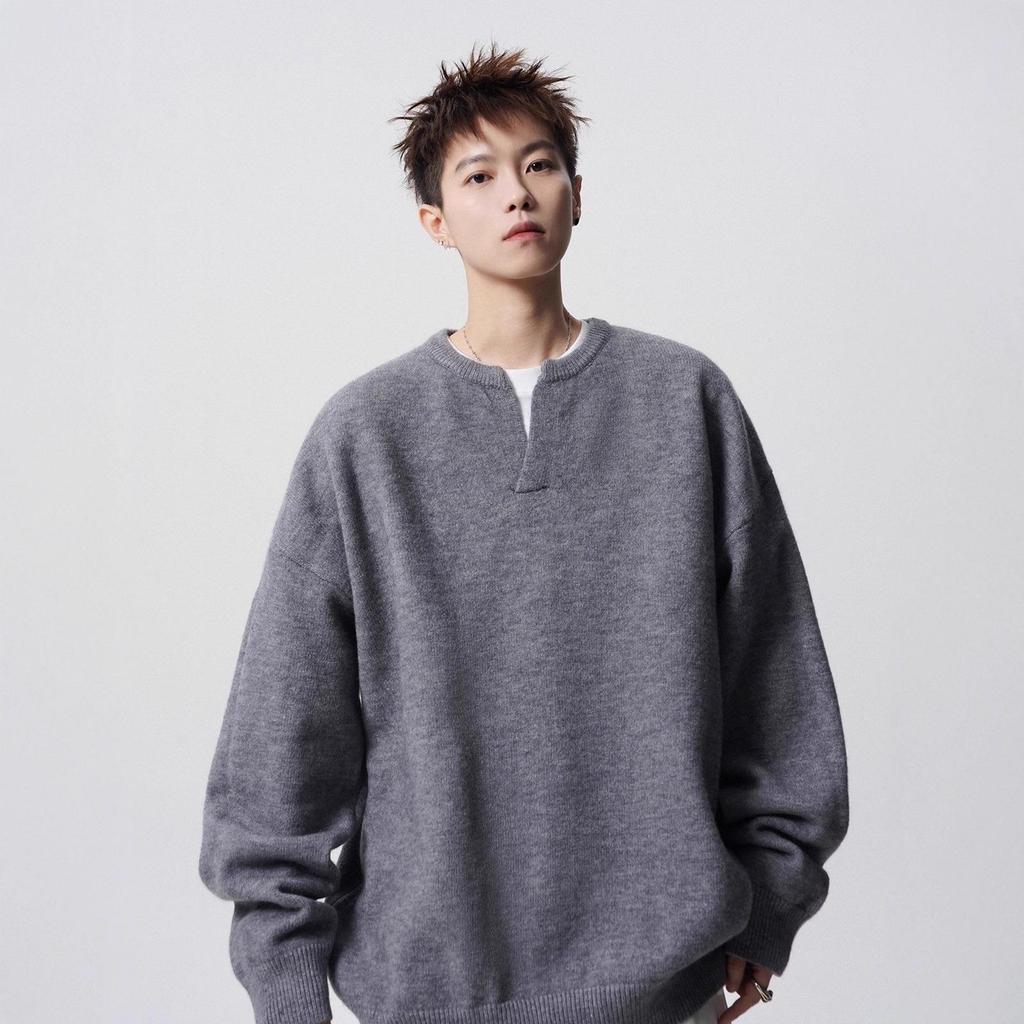Korean V-Neck Knit Sweater for Men & Women - Autumn/Winter High Street Retro Style