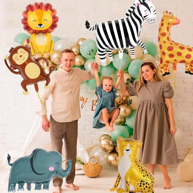 6pcs Safari Jungle Animal Foil Balloon Forest Zoo Theme Birthday Party Decoration Supplies Lion Elephant Giraffe Balloon Kit
