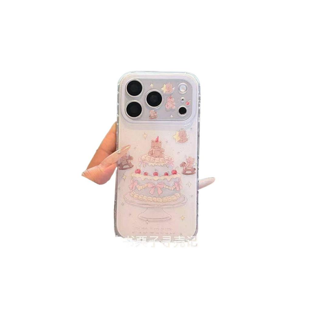 Fresh atmosphere double layer cute cake bear suitable for iPhone17promax mobile phone case 16/16pro anti-drop