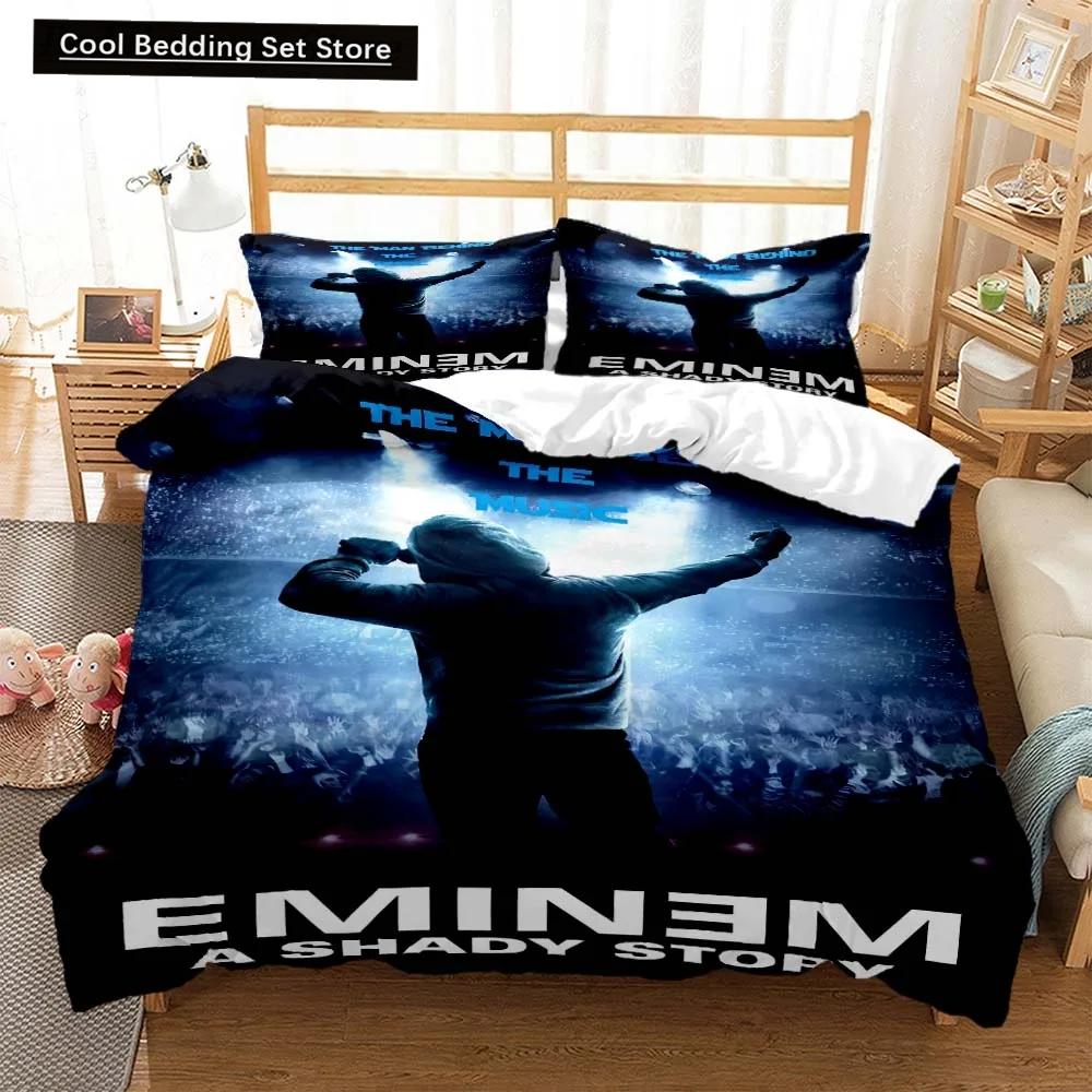3D-print Hip Hop Eminem Sängkläder Dubbel Tvilling Kung Påslakan Täcke Örngott Pojkar Flickor Vuxna Sovrum