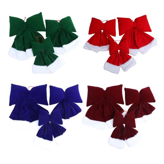 Velvet Christmas Bow Large Plush Stuffed Christmas Tree Hanging Bow with Fluffy White Fur Trim for Holiday Tree Fireplace Party Decoration