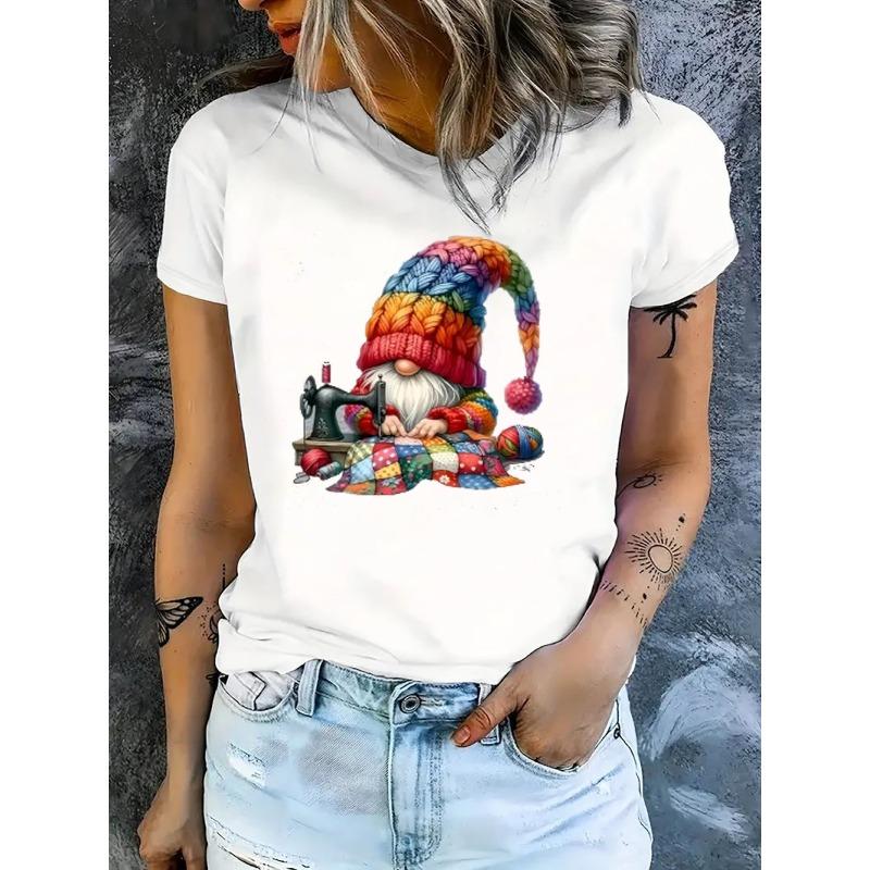 Europäische Größe Damen Lässiges Kurzarm-T-Shirt - Bequemer Rundhalsausschnitt, Weiche Niedliche T-Shirts Oberteile