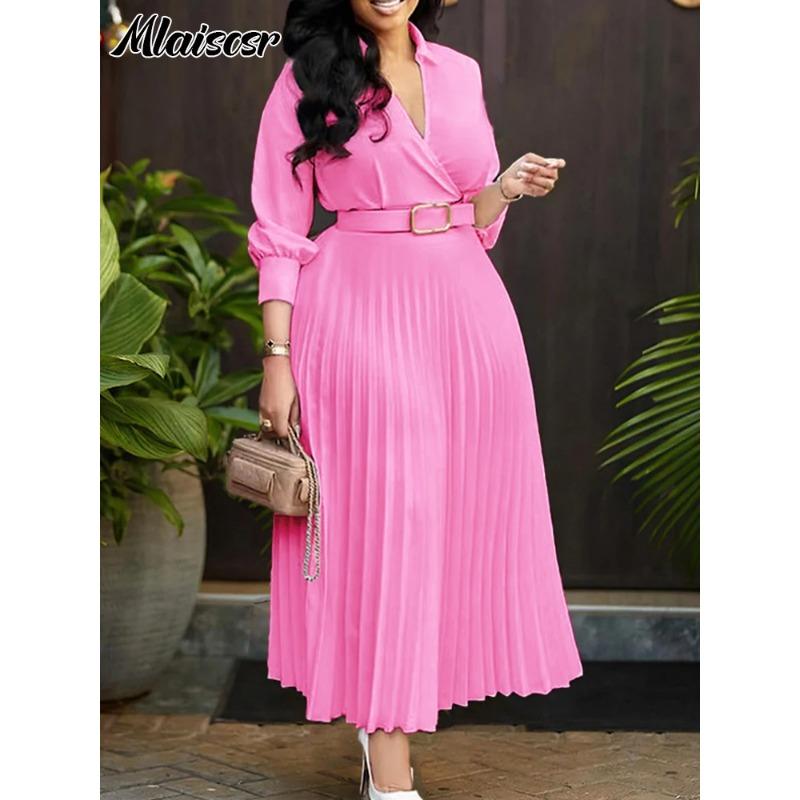 Mlaiscsr šaty africké skládané bílé šaty s páskem pro ženy 3/4 rukávy s výstřihem do V elegantní kancelářské dámy pracovní večírek večerní župan