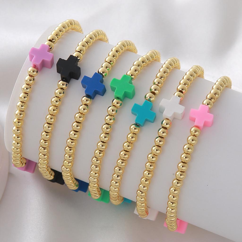 Kreuz Anhänger Kupferperlen Armband Mit Bunter Weichmasse Für Unisex Modeaccessoire
