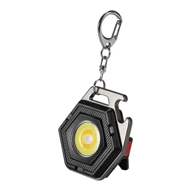 COB Keychain Work Light with Battery Display 8 Mode USB Rechargeable High Lumens Portable LED Light for Camping Hiking Running