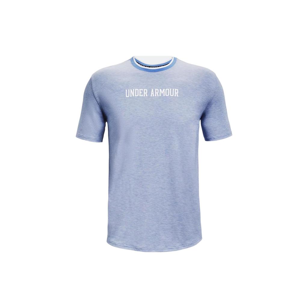 Under Armour Solid Color Letter Running Training Crew Neck Short Sleeve T-Shirt Men Tops Washed-Blue 1361756-420