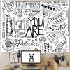Positive Energy Graffiti Tapestry, Black White Wall Hanging, Motivational Wall Decor for Bedroom Dorm, Street Style