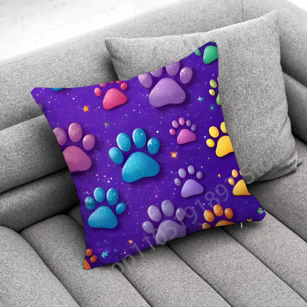 Dog Footprints Puppy Paw Print  Throw Pillow Case For 50x50cm 30x30cm 55x55cm 45x45cm 40x40cm Square Bed Pillowcase Cover