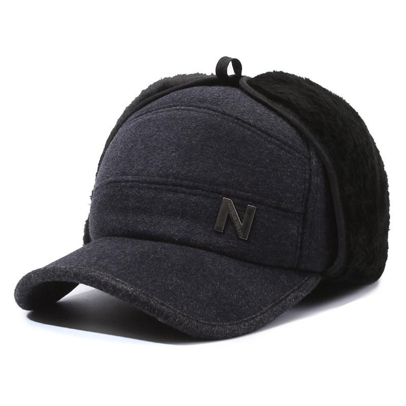 Black Letters N Cotton Hat Elderly Men Winter Large Ear Protection Warm Thick