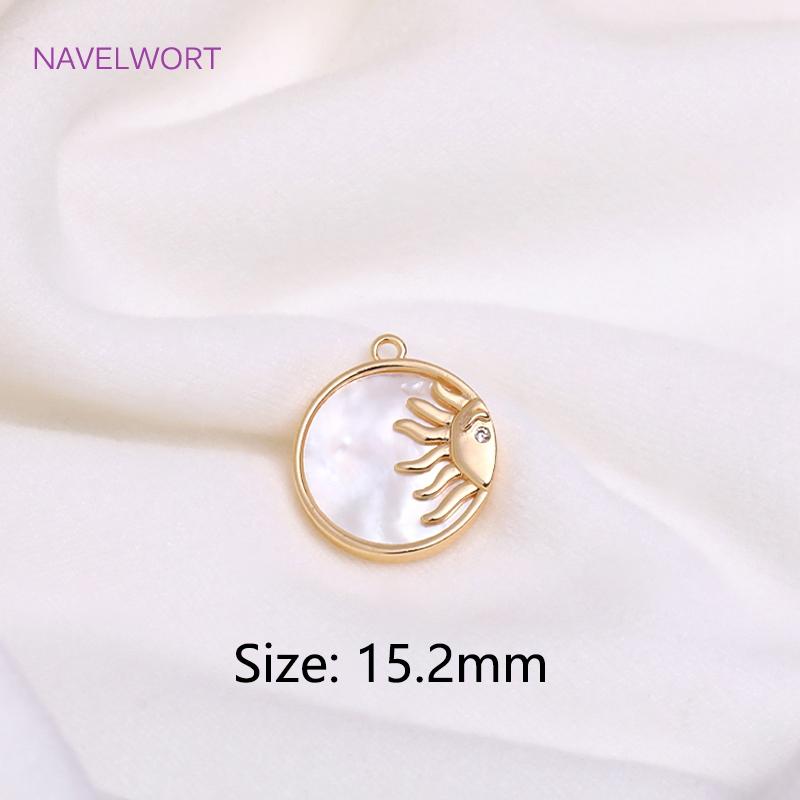 18K Gold Plated Brass Charm,Round Sun Charm For Necklace Making Findings,Inlaid Zircon Sun Pendant,Jewelry Charm,DIY Accessories