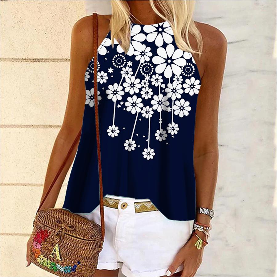 

Женская майка для йоги, синяя маргаритка, 3d принт, фитнес-спортивный жилет без рукавов для бега