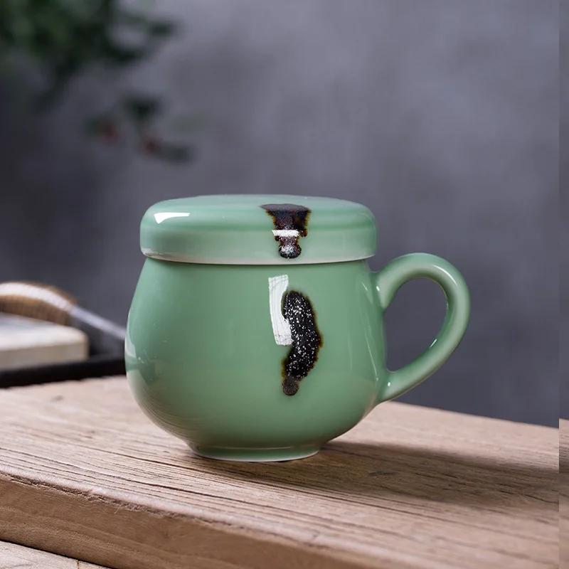 330ml Longquan Celadon Filter Tea Separator Cup Traditional Tea Mug with Infuser Household Tea Soaking Office Water Cup Cafes