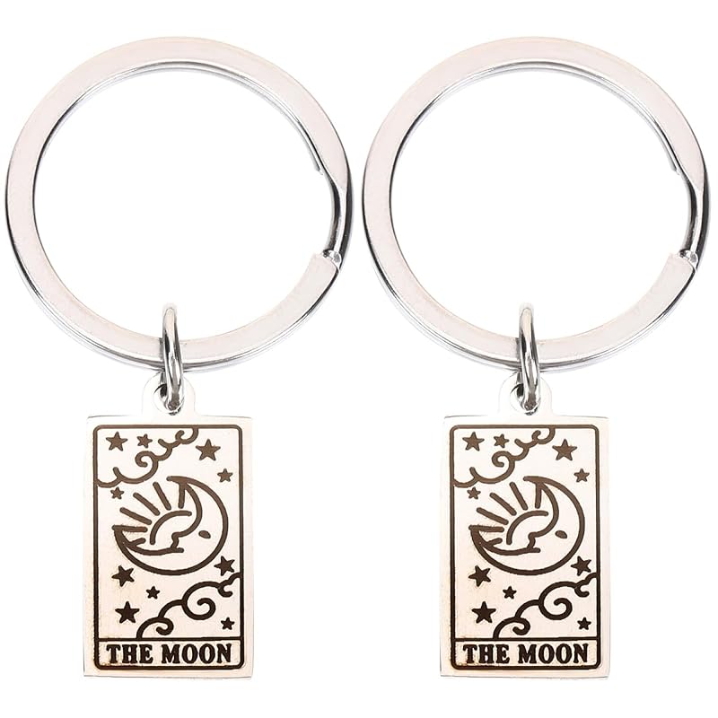 

[DEARMAMY] key ring Fashionable 2 piece set cool tarot keychain month day stainless charm matching couple present