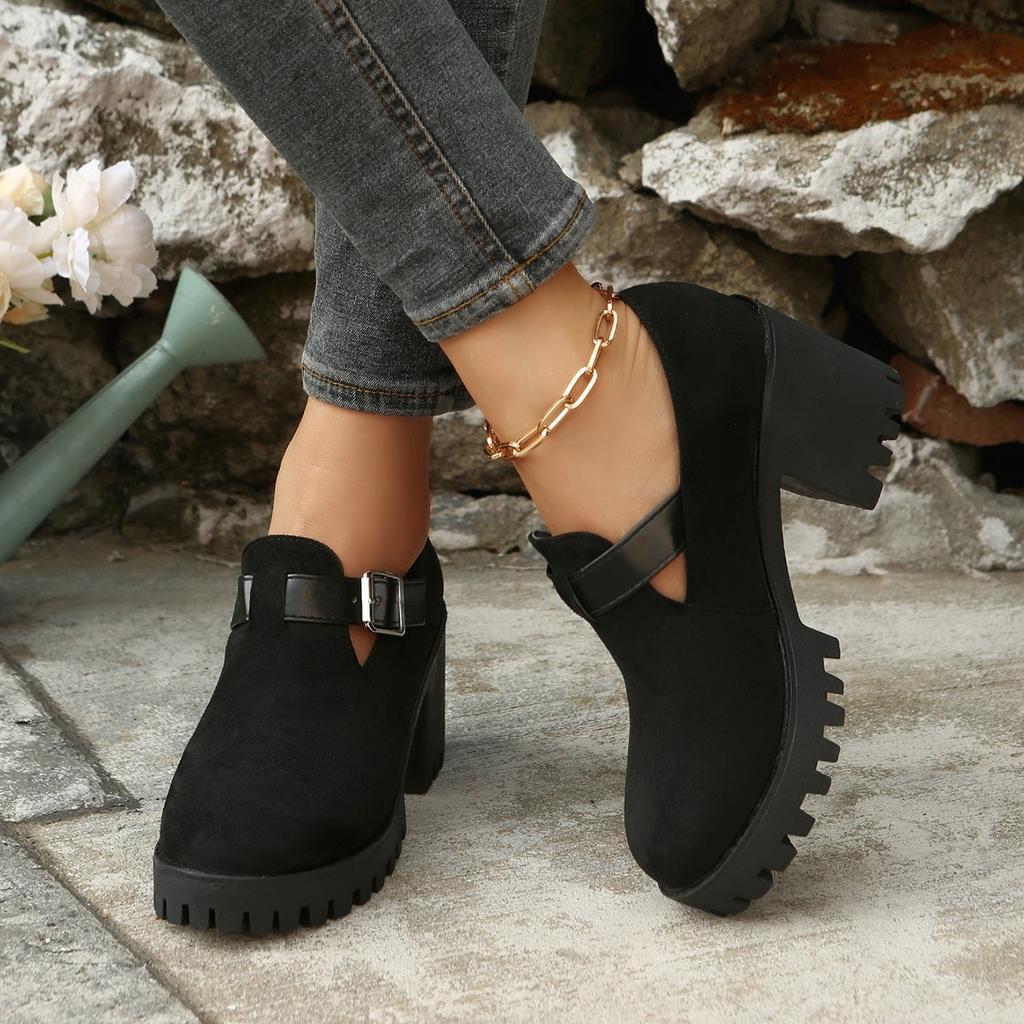 Mocassini Casual con Tacco Grosso e Fibbia Moda Retrò per Donna Nuovo Stile Primavera Bocca Bassa Comodi Scarpe Singole