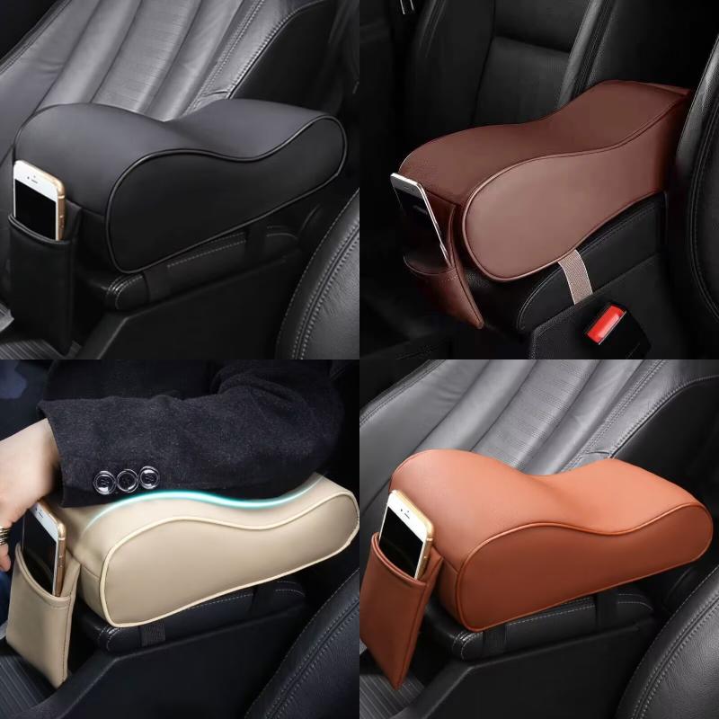 PU Leather Car Armrest Box Pad Cushion Auto Center Console Arm Rest Seat Box Heightening Soft Pad Hand Support with Storage Bags
