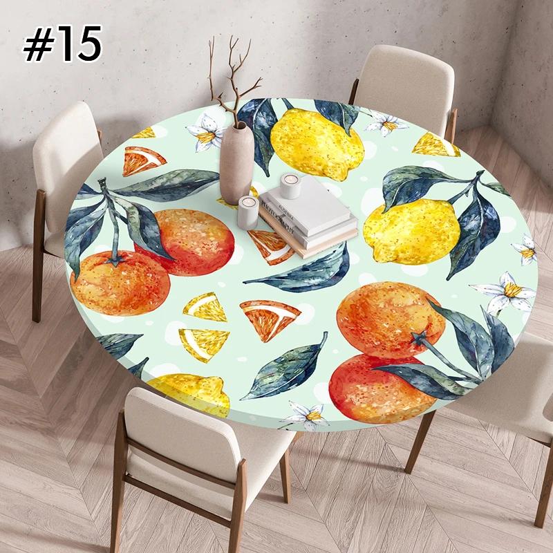 Round Table Cover for Kitchen Dining Table Waterproof Stretchable Tablecloth Stain-Resistant Round Table Mat Wedding Party Home