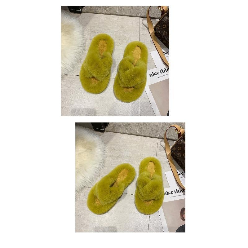 Women's Internet Celebrity Thick-soled Fur Slippers Women's Outerwear 2024 Autumn and Winter Cross Fur Slippers