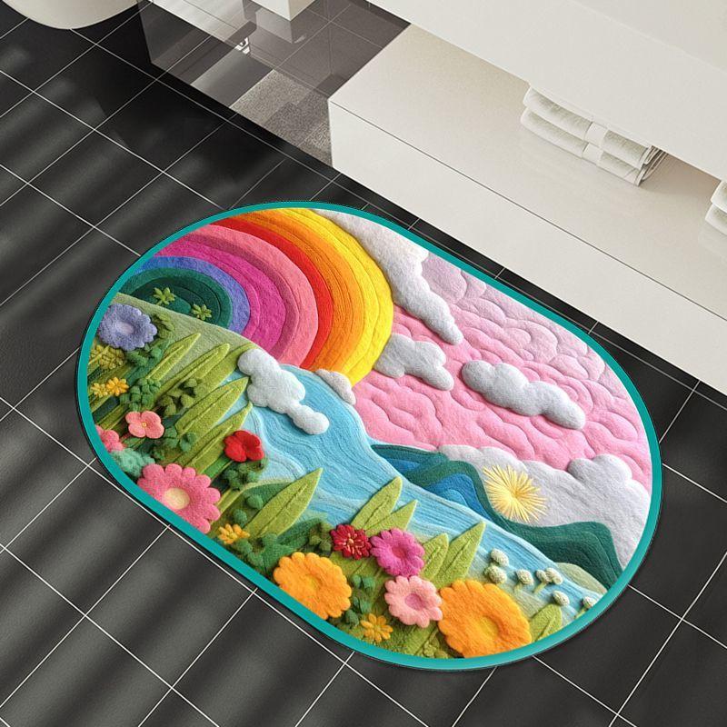 Ins Wind 3D Rainbow Diatom Mud Floor Mat Shower Room Water-Absorbing Quick-Drying Floor Mat Household Non-Slip And Dirt-Resistant Bathroom Floor Mat