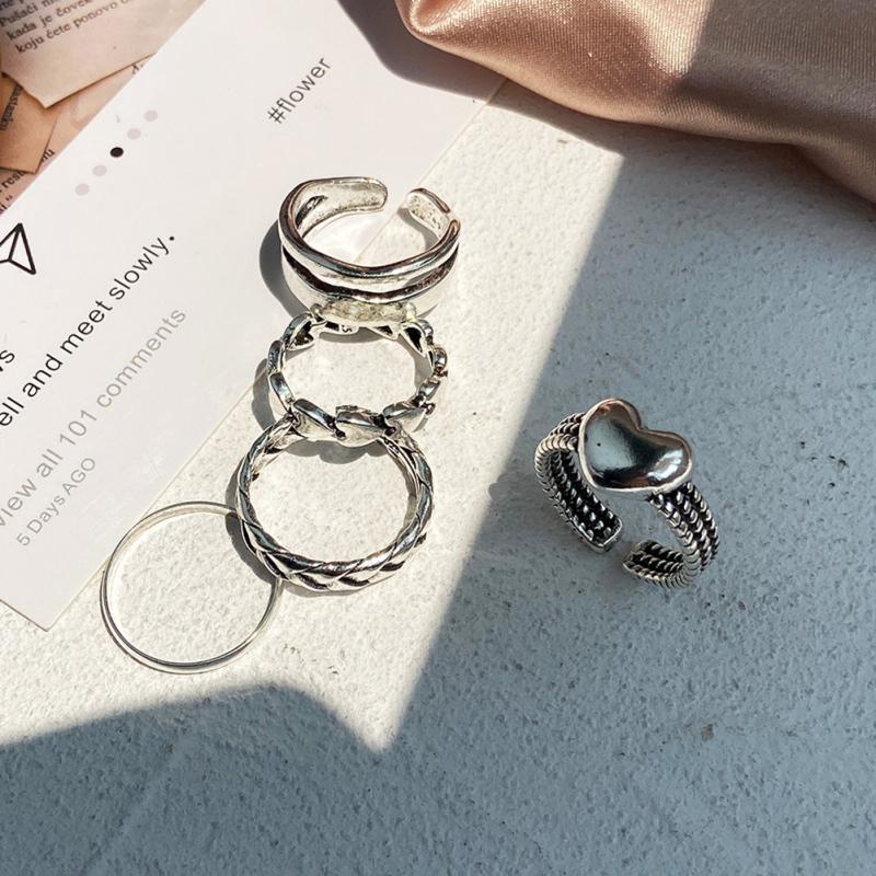 5pcs/set Women Alloy Rings Adjustable Creative Simple Pentagrams Heart-shaped Knuckle Ring
