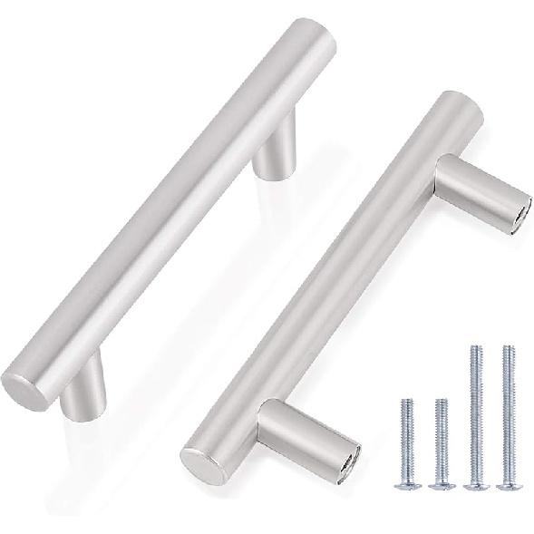 Gobrico 15 Pack Satin Nickel Single Hole T bar Kitchen Cabinet Handles Knobs Stainless Steel Cupboard Drawer Dresser Pulls Overall Length 50mm/2in