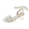 Mesh High Heels Women's Summer 2025 New Medium Thick Heel Crystal French Fairy Pearl Roman Sandals Ins