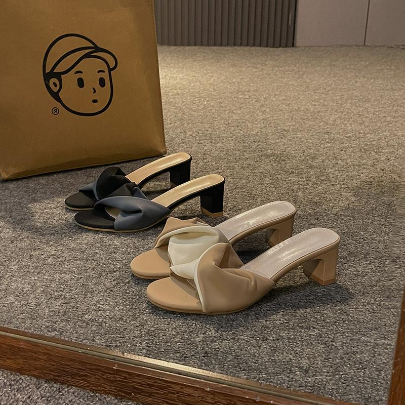Fashion Summer Fashion Simple Ladies Slippers Dew Feet High Heels Solid Color Comfortable Casual SlippersFashion Slippers