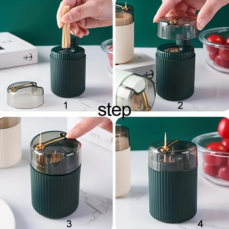 New In Automatic Toothpick Dispenser Portable Plastic Toothpick Holder Container Creative Press Toothpick Storage Box Organizer