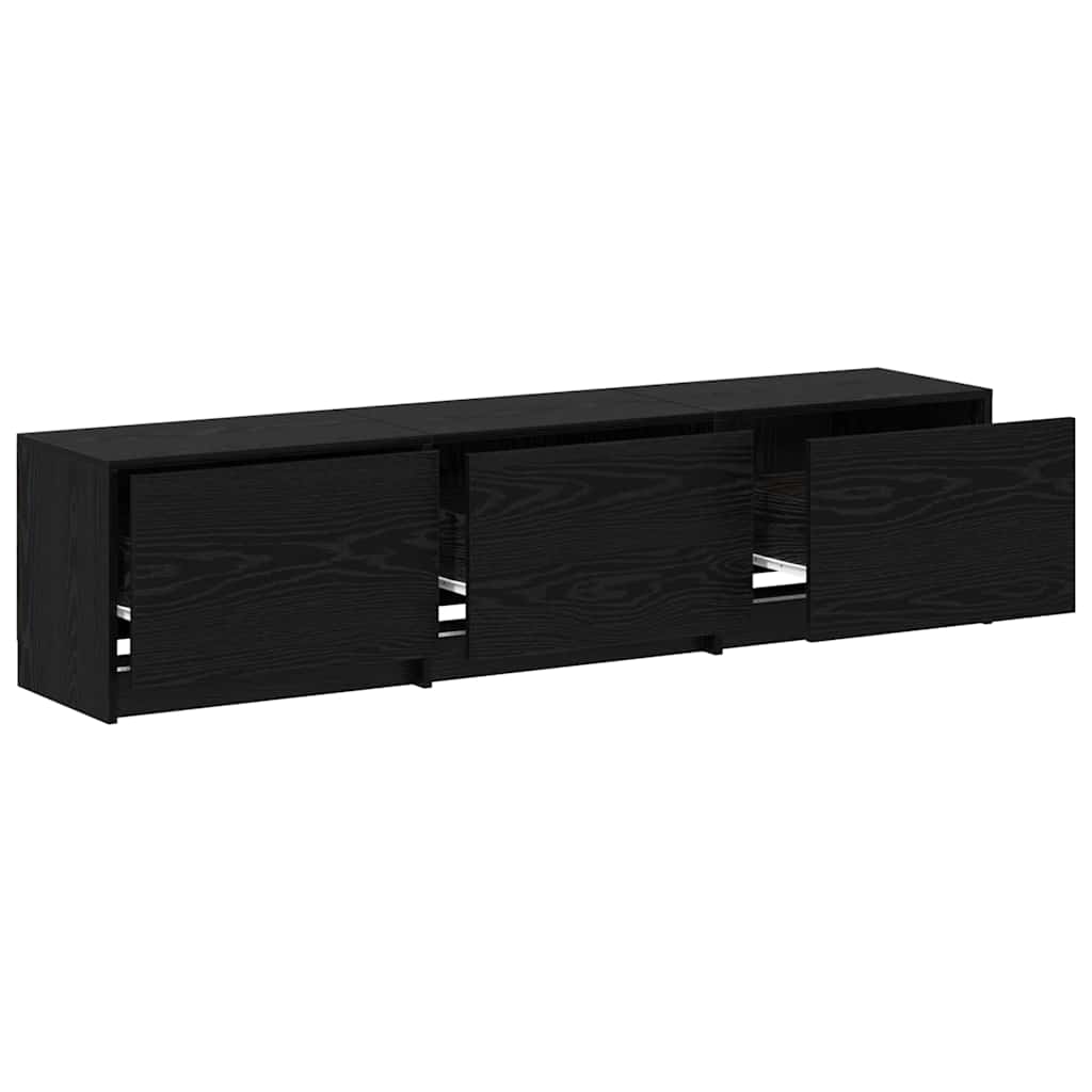 TV Stand with LED Lighting Black Oak Finish 165 x 34 x 40 cm