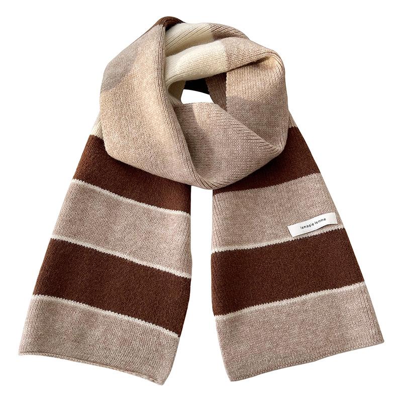 Soft Touch Korean Chic Color blocked Striped Scarf Japanese and Korean Retro Long Winter Warm Knitted Scarf for Men and Women