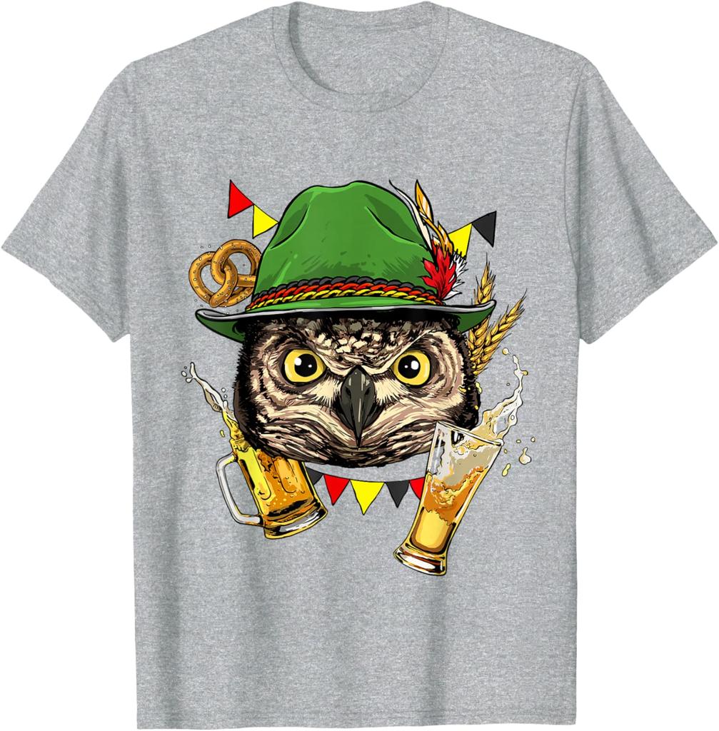 Owl Oktoberfest Beer Mug Bavarian Festival Graphic Tee Casual Cotton Short Sleeve T-Shirt