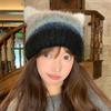 Rainbow Cat Ears Pullover Hat Gradient Women Beanie Hat Retro Woolen Knitted Hat  Girls