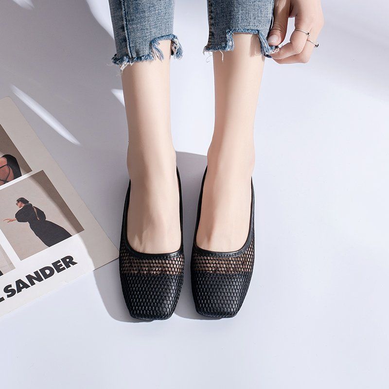 Fashion low-heeled low-top square head hollow 2025 spring and summer new models are comfortable to wear, daily Doudou shoes trend single shoes women