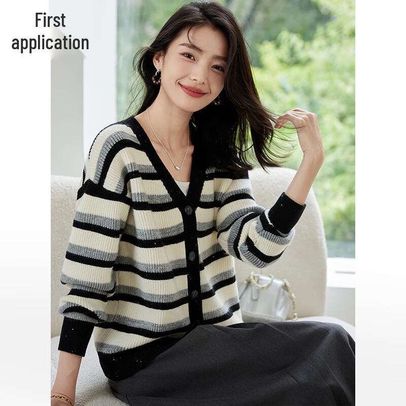 Women's Sequin Color Block Thick Knit Cardigan