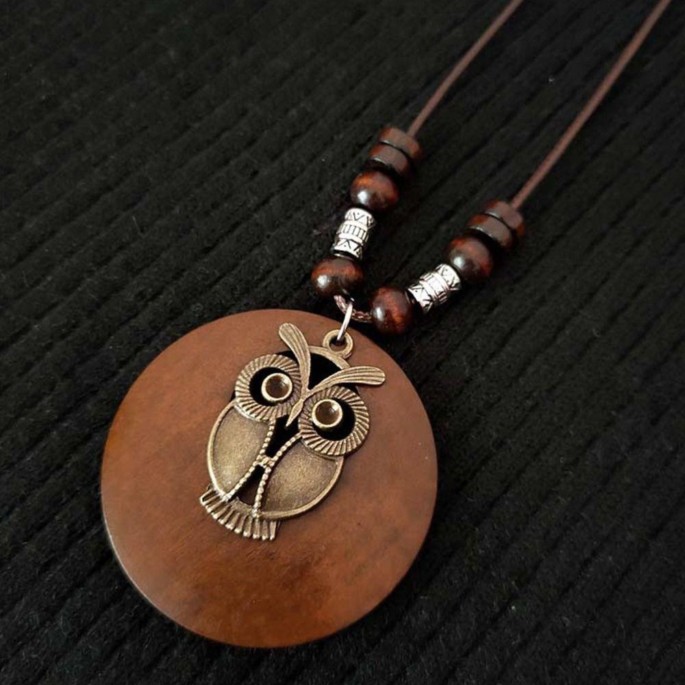 Round Clothing Pendant Retro Ethnic Sweater Necklace Gifts Vintage Leather Lanyard  Women Girls