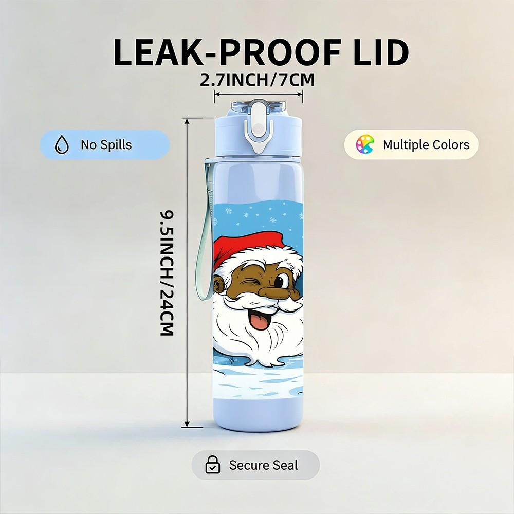 1PC Santa In Ice Snow Scene 750ml Color Plastic Sports Water Bottle Leakproof Flip Straw Lid Suitable for Sports Office Home Use