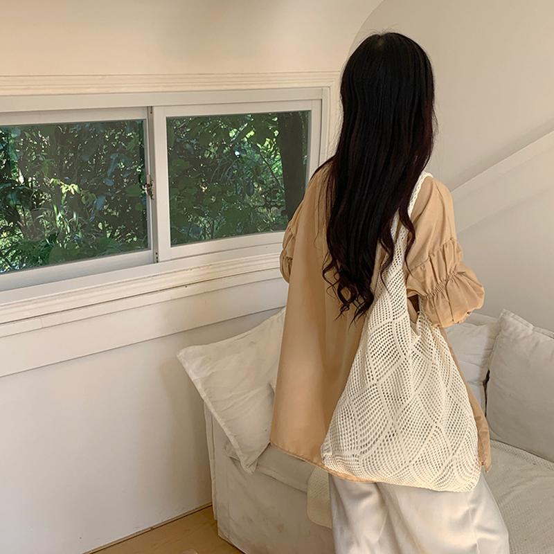 Handwoven Beach Crochet Bag for Women Lightweight Knitted Tote Handbag Summer Shopping Travel Shoulder Purse
