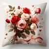 4Pcs Love & Romance Style Pillow Covers, Colorful Red & White Rose Print Cushion Cases, Cozy Home Decor For Bedroom Living Room