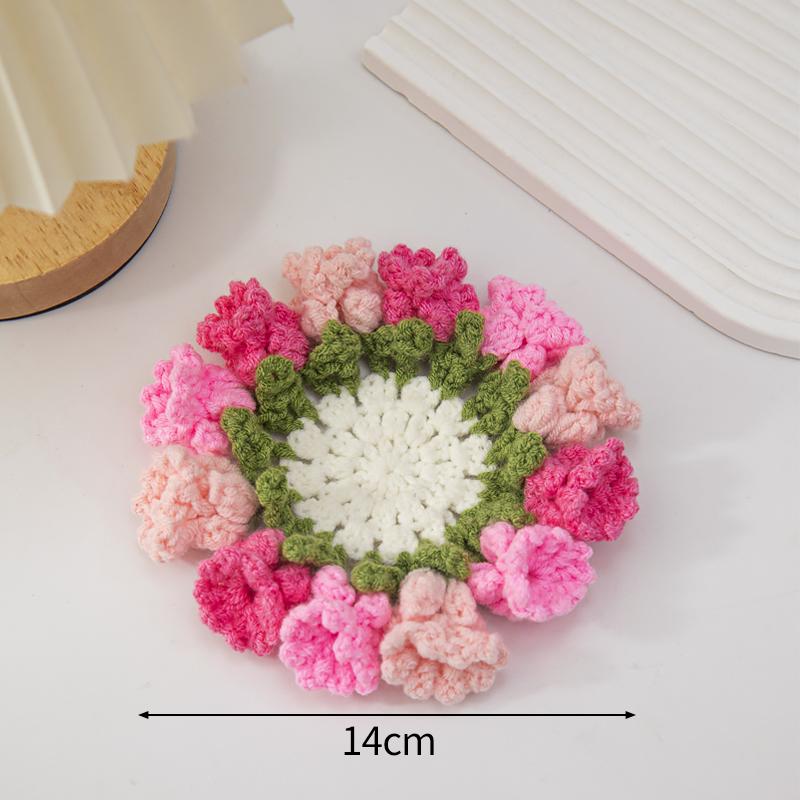 Cute Crochet Coasters Flower Potted Plant Crochet Cup Mat Sunflower Rose Flower Coaster for Home Office Decor Housewarming Gift