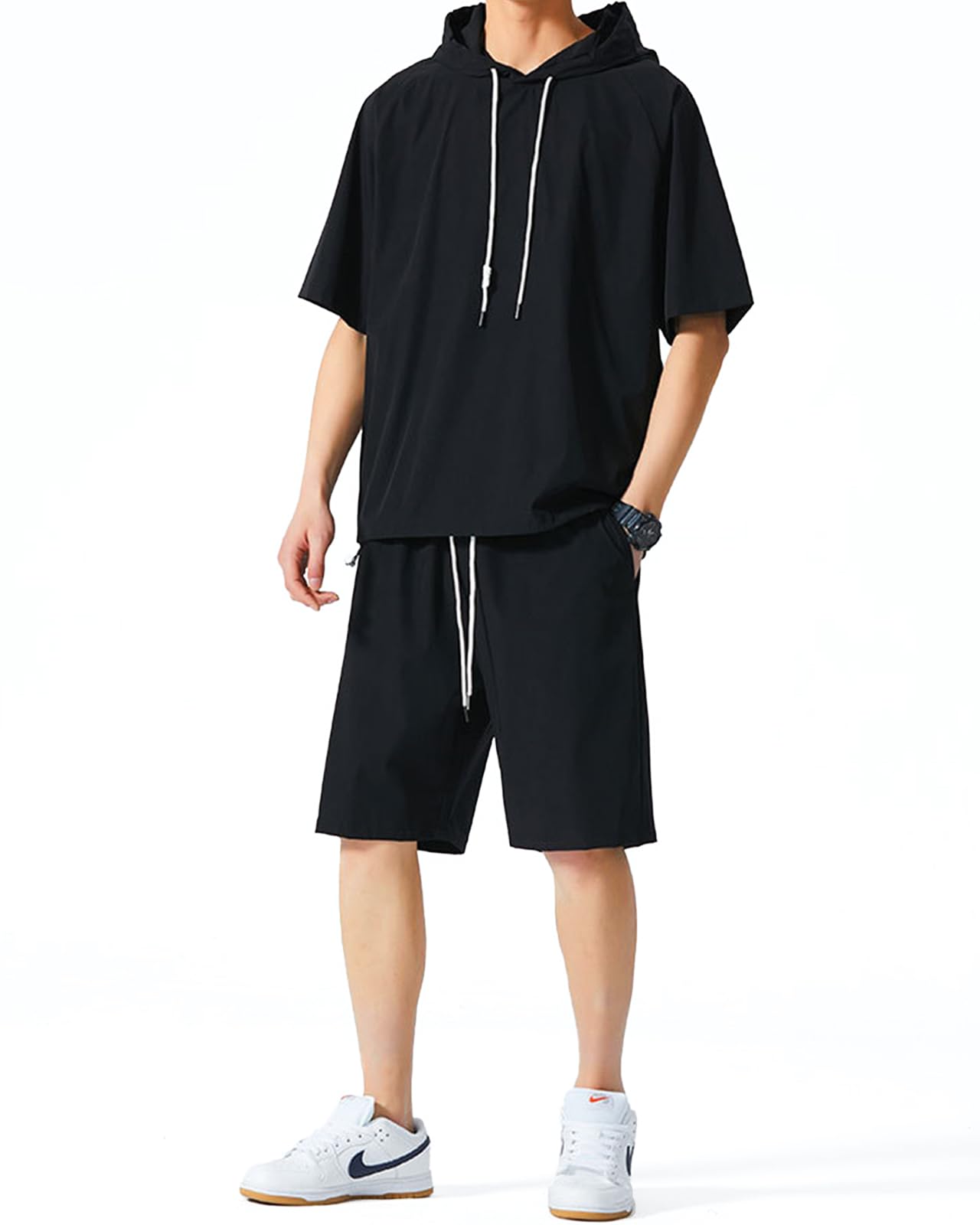 

Gemma Plus Summer Short Sleeve Hoodie Set and Includes and Perfect for Loungewear and Simple and Available in Black and Men s (Top Bottoms), T-Shirt, чёрный