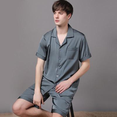 Men's Short Sleeve Silk Pajama Set - Summer Ice Silk Two-Piece Thin Home Wear