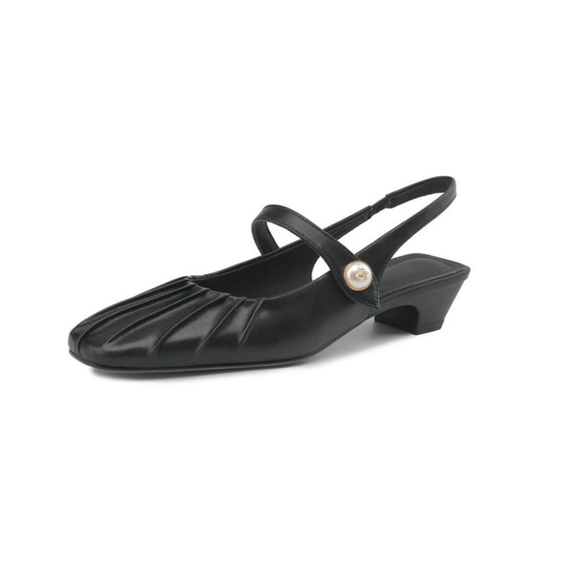 Fashion New Summer Sandals Split Leather Sandals for Women Fashion Square Toe Low Heels Cover Toe Sandals Ladies Shoes Casual Shoes