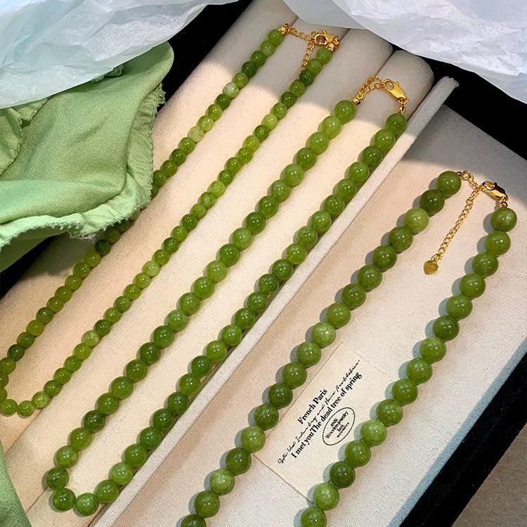 Französische Grüne Traubenachat Geschichtete Choker-Halskette für Damen