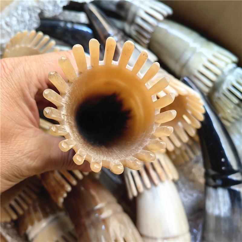 Thick Yellow Long-Handled Cow Horn Brush: Head Massager & Shampoo Comb