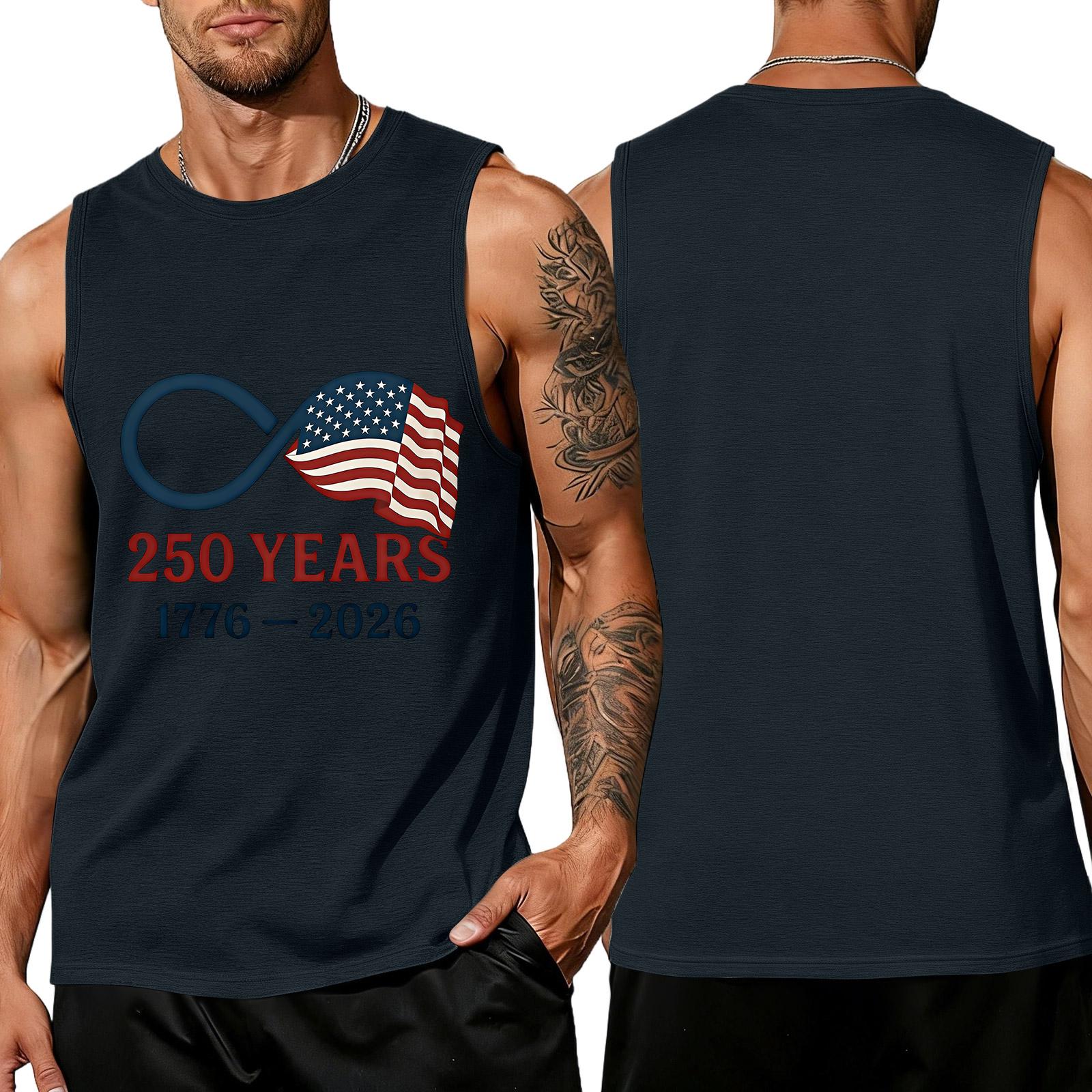

Men s Sleeveless Crew Neck Tank Top with Flag Print 250 Years Anniversary Athletic Fit Shirt XXXL тёмно-синий